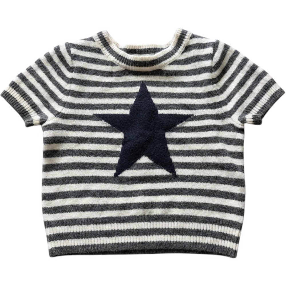 Freshman 1996 Womens Gray Striped Star Graphic Short‎ Sleeve Knit Sweater XS